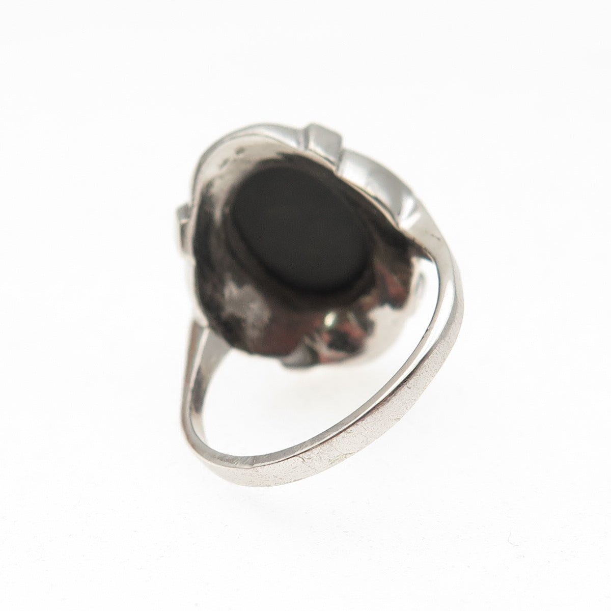 925 Sterling Silver Antique Art Deco Real Black Onyx & Marcasite Ring Size 6.25