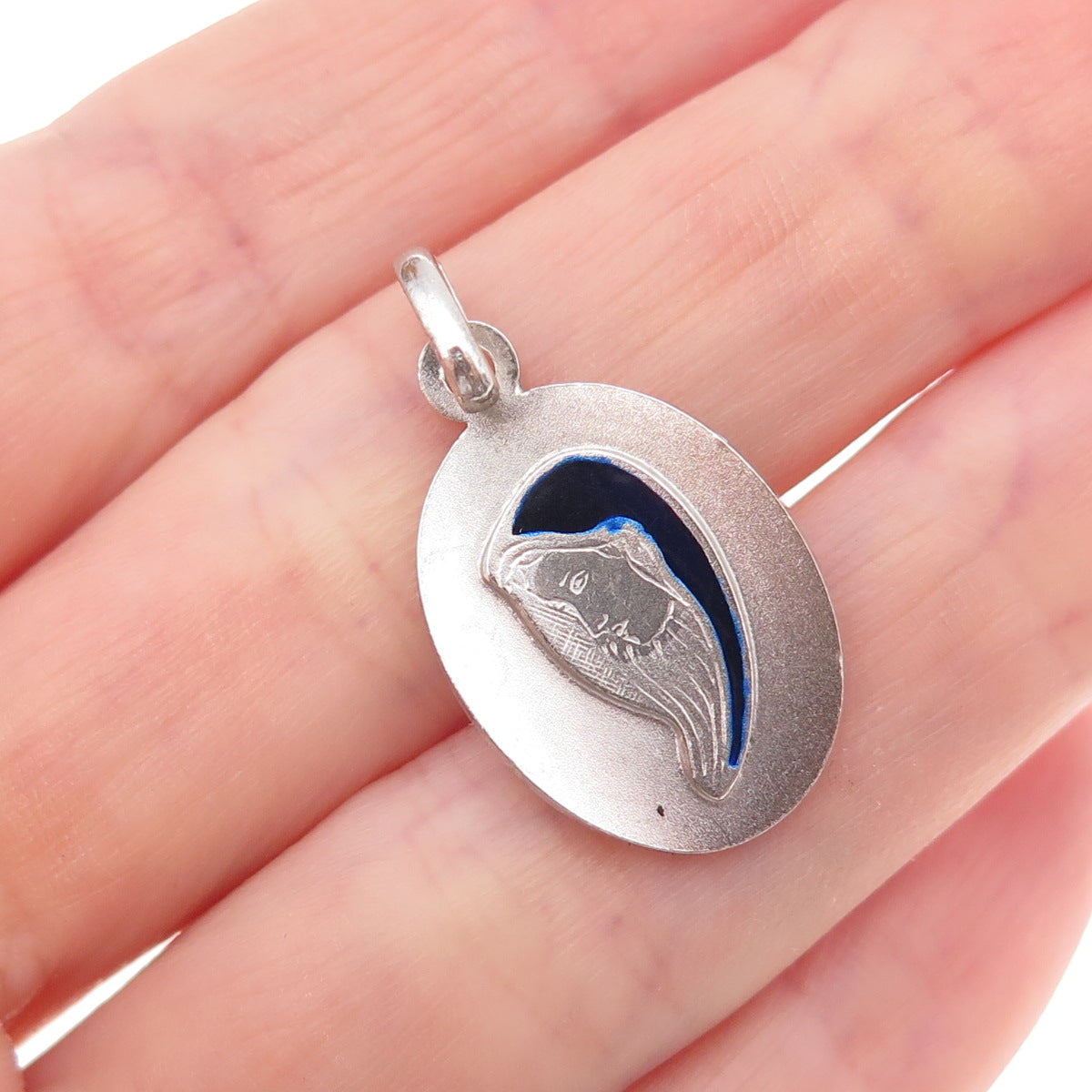 800 Silver Antique Art Deco Italy Enamel Virgin Mary Charm Pendant