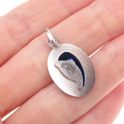 800 Silver Antique Art Deco Italy Enamel Virgin Mary Charm Pendant