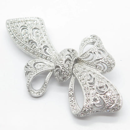 925 Sterling Silver Vintage Jenna Nicole C Z Bow Pin Brooch
