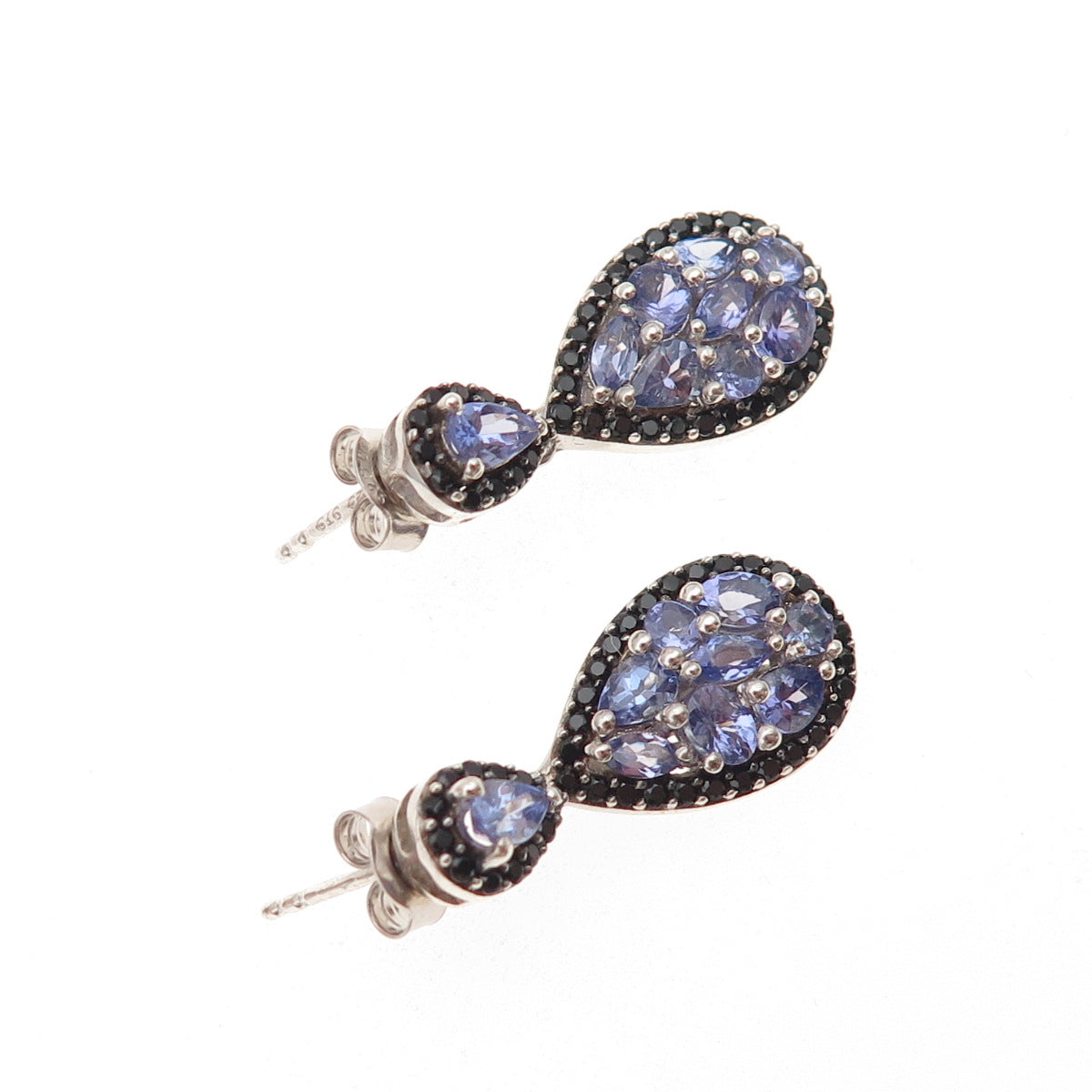 Chuck Clemency 925 Sterling Silver Real Tanzanite & Black Spinel Dangle Earrings