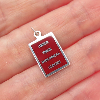 925 Sterling Red Enamel Crush These Biological Clocks Minimalist Charm Pendant