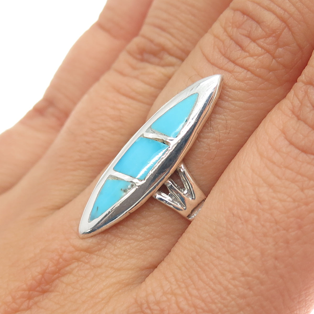 Old Pawn 925 Sterling Silver Vintage Southwestern Turquoise Ring Size 8.25
