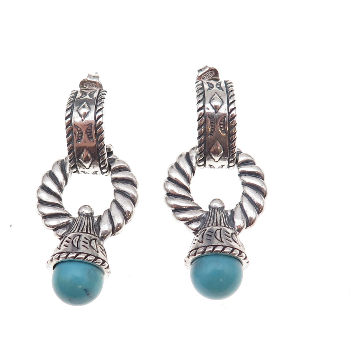 Carolyn Pollack 925 Sterling Silver Vintage Real Turquoise Door-Knocker Earrings