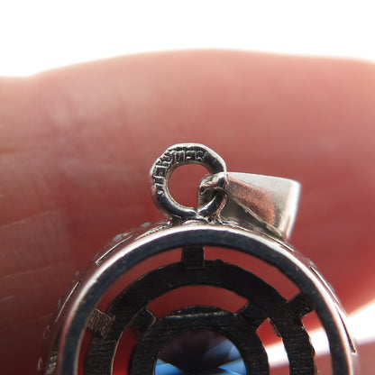 925 Sterling Silver Round-Cut Blue & White C Z Minimalist Charm Pendant