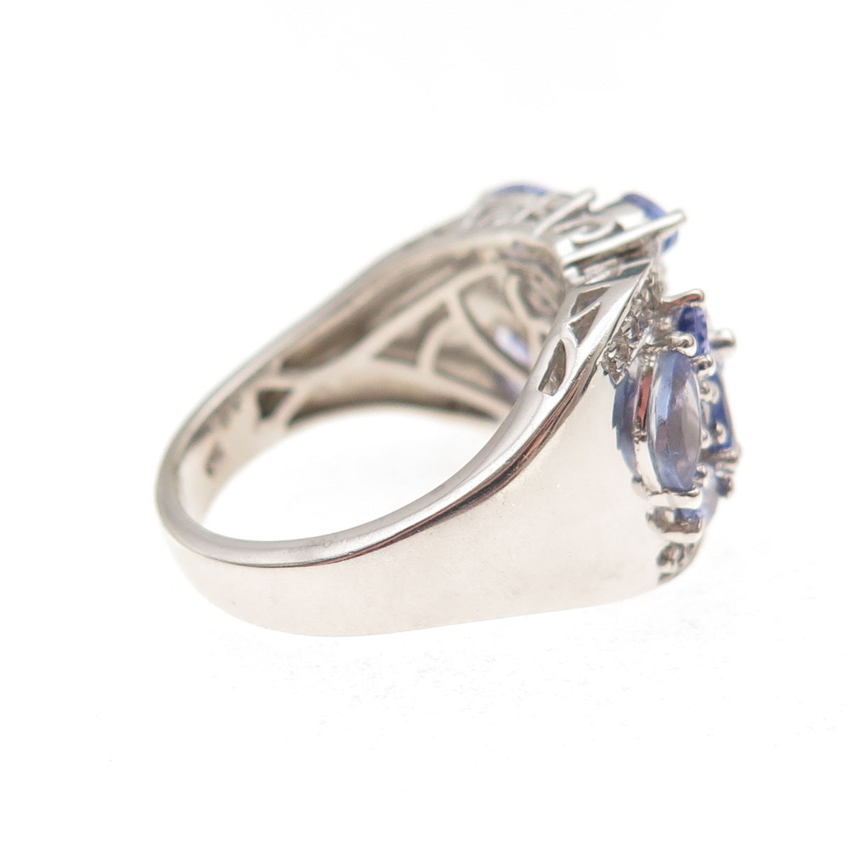 Chuck Clemency 925 Sterling Silver Real Tanzanite & White Topaz Ring Size 8.25
