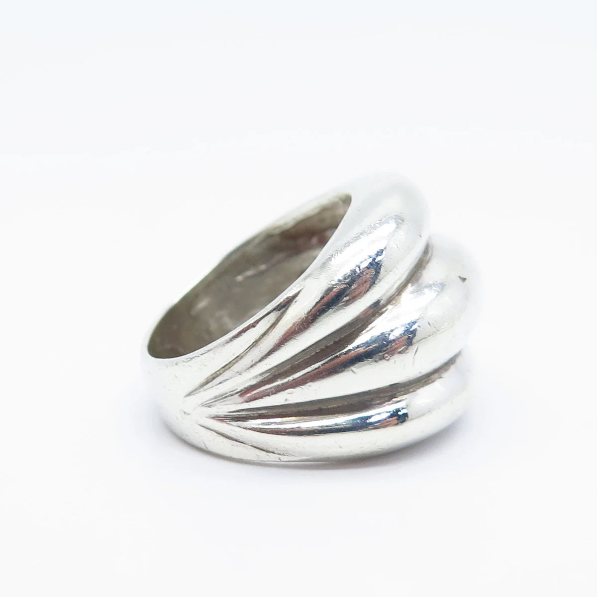 925 Sterling Silver Vintage Ribbed Wide Ring Size 6.75