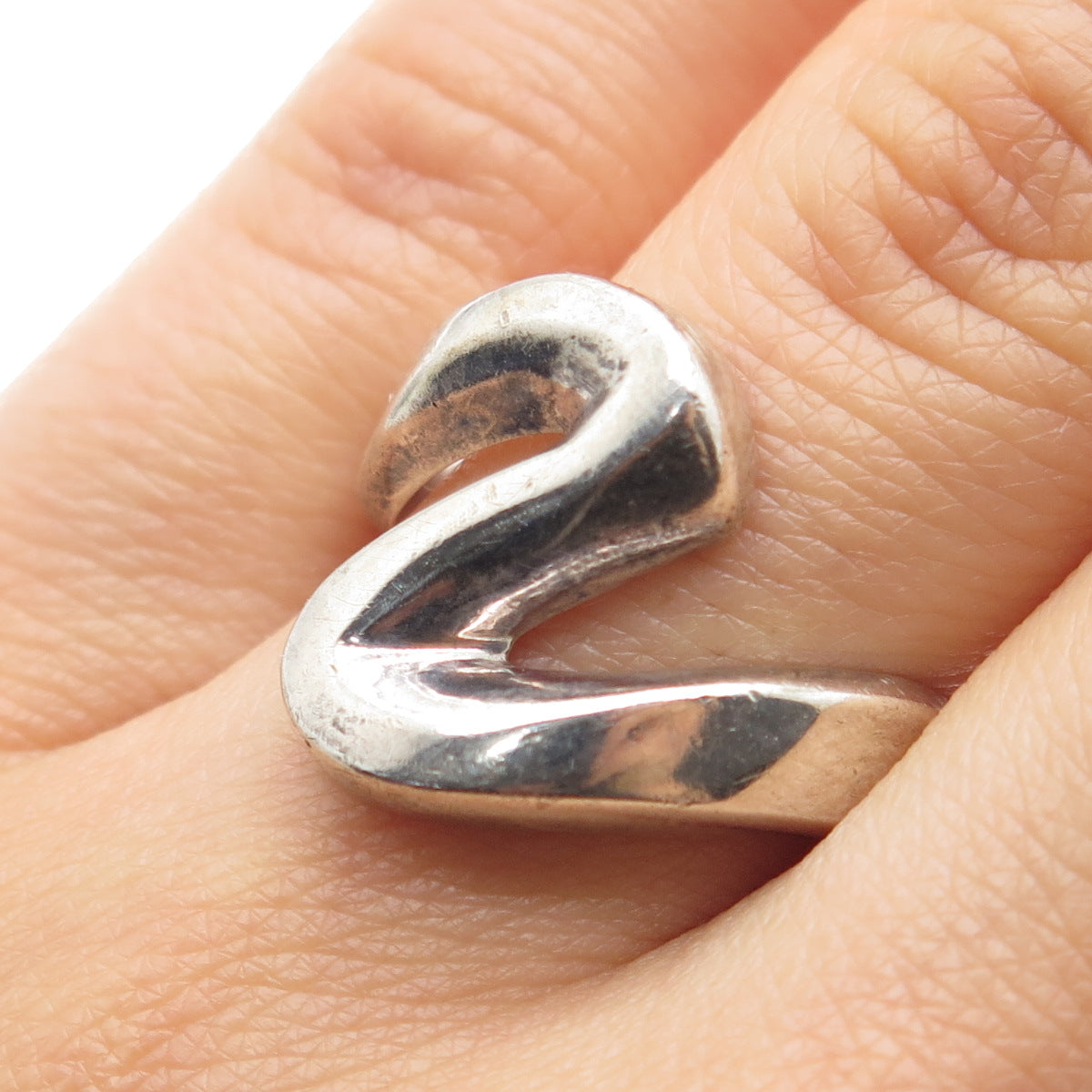 925 Sterling Silver Vintage Mexico Modernist Wavy Ring Size 8.5