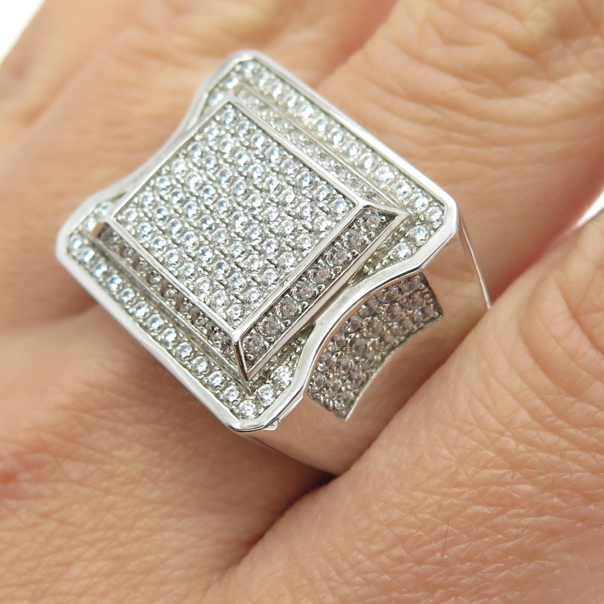 925 Sterling Silver Pave C Z Domed Ring Size 10