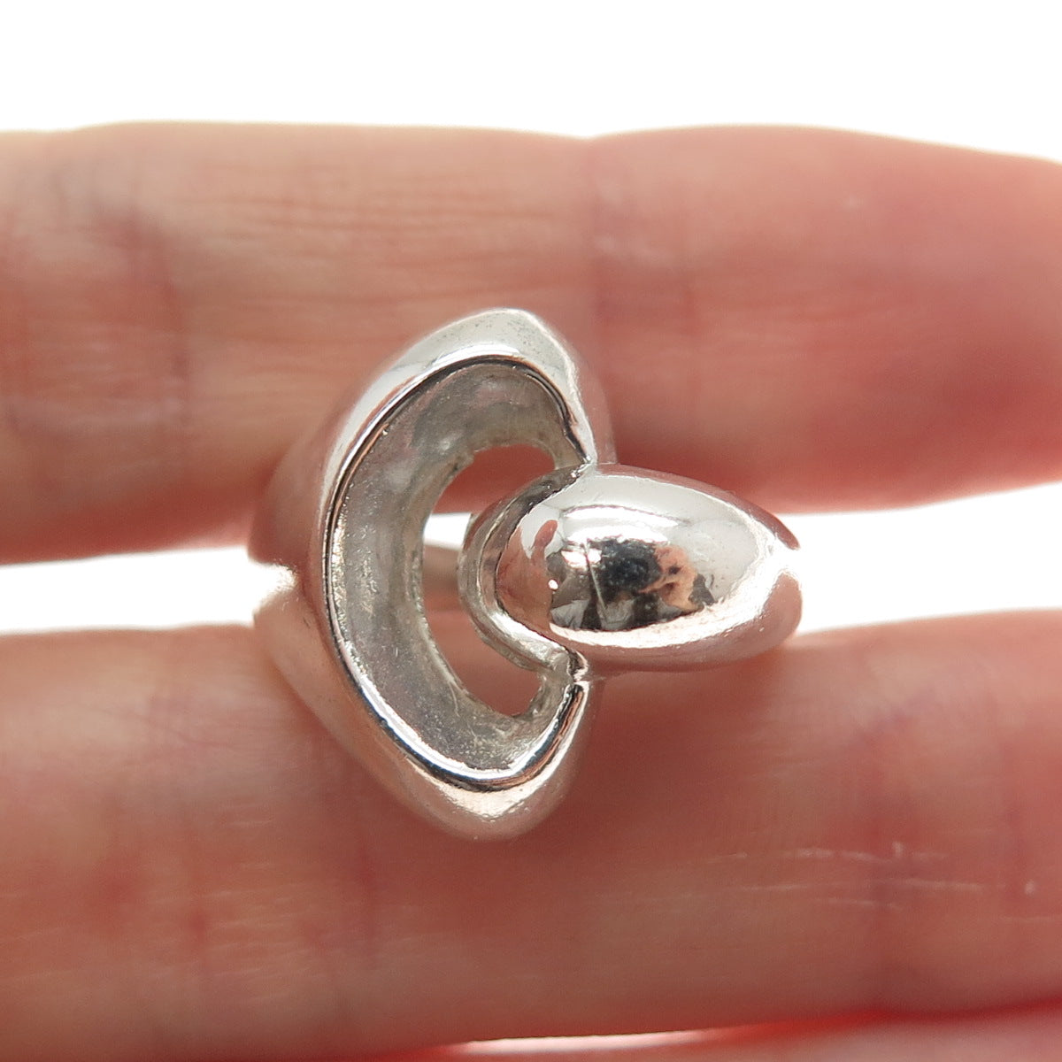 925 Sterling Silver Vintage Modernist Hook & Eye Oxidized Ring Size 7.5