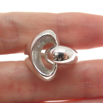 925 Sterling Silver Vintage Modernist Hook & Eye Oxidized Ring Size 7.5