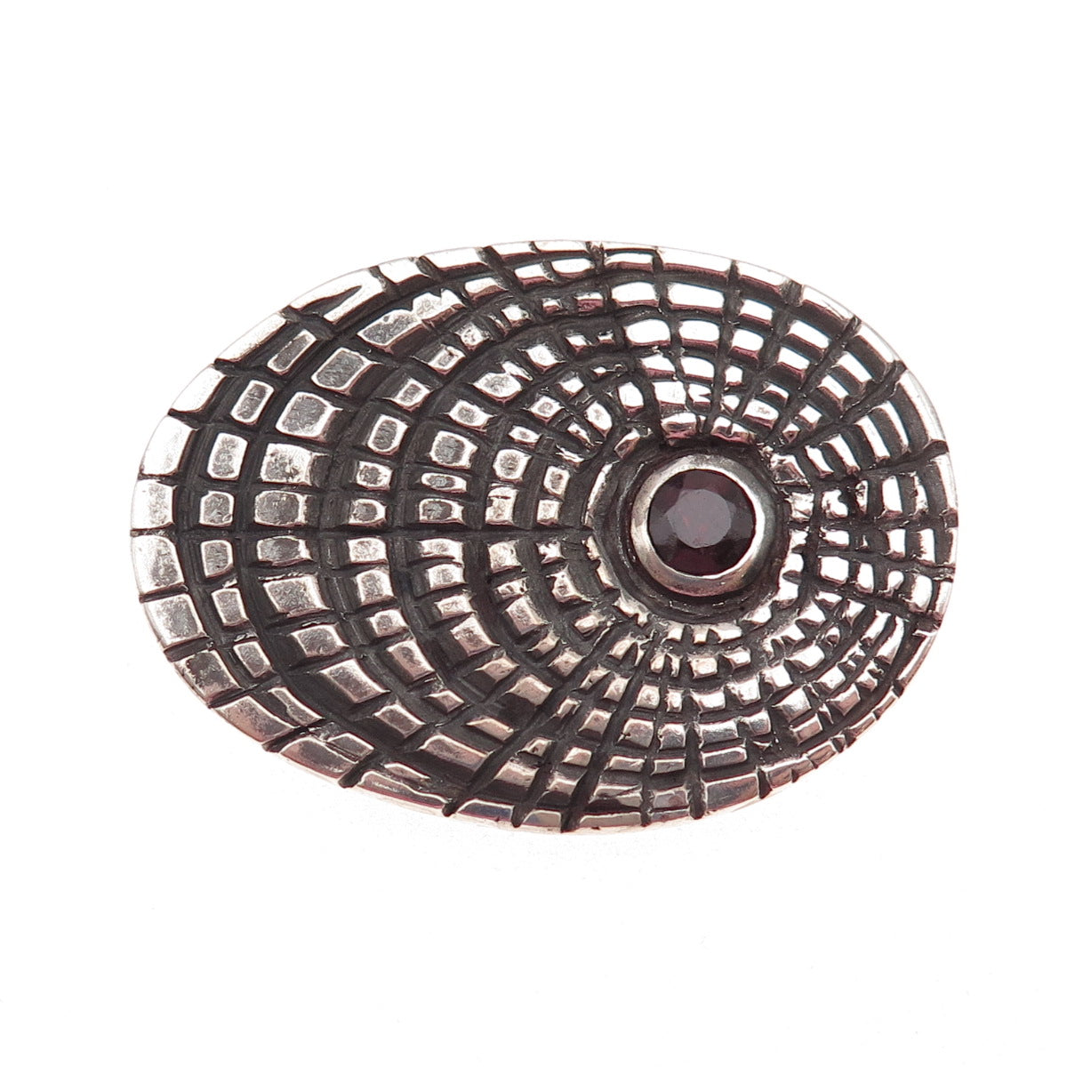 925 Sterling Silver Vintage Real Red Garnet Spider Web Oxidized Slide Pendant