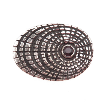 925 Sterling Silver Vintage Real Red Garnet Spider Web Oxidized Slide Pendant