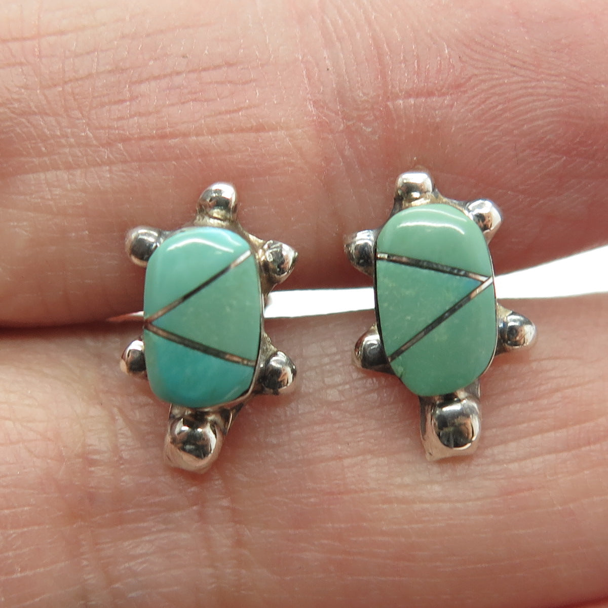 Old Pawn 925 Sterling Vintage Southwestern Turquoise Turtle Tribal Earrings