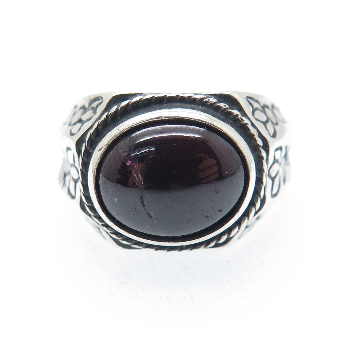 925 Sterling SIlver Vintage Real Tourmaline Lotus Ring Size 7.5 (cracked stone)