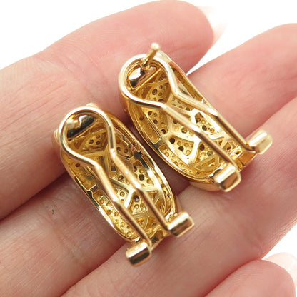 DBJ DEE BERKLE 925 Sterling Silver Gold Plated Real Diamond Omega Back Earrings