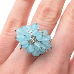 925 Sterling Silver Vintage Real Blue Sky Quartz Dangle Beads Ring Size 5