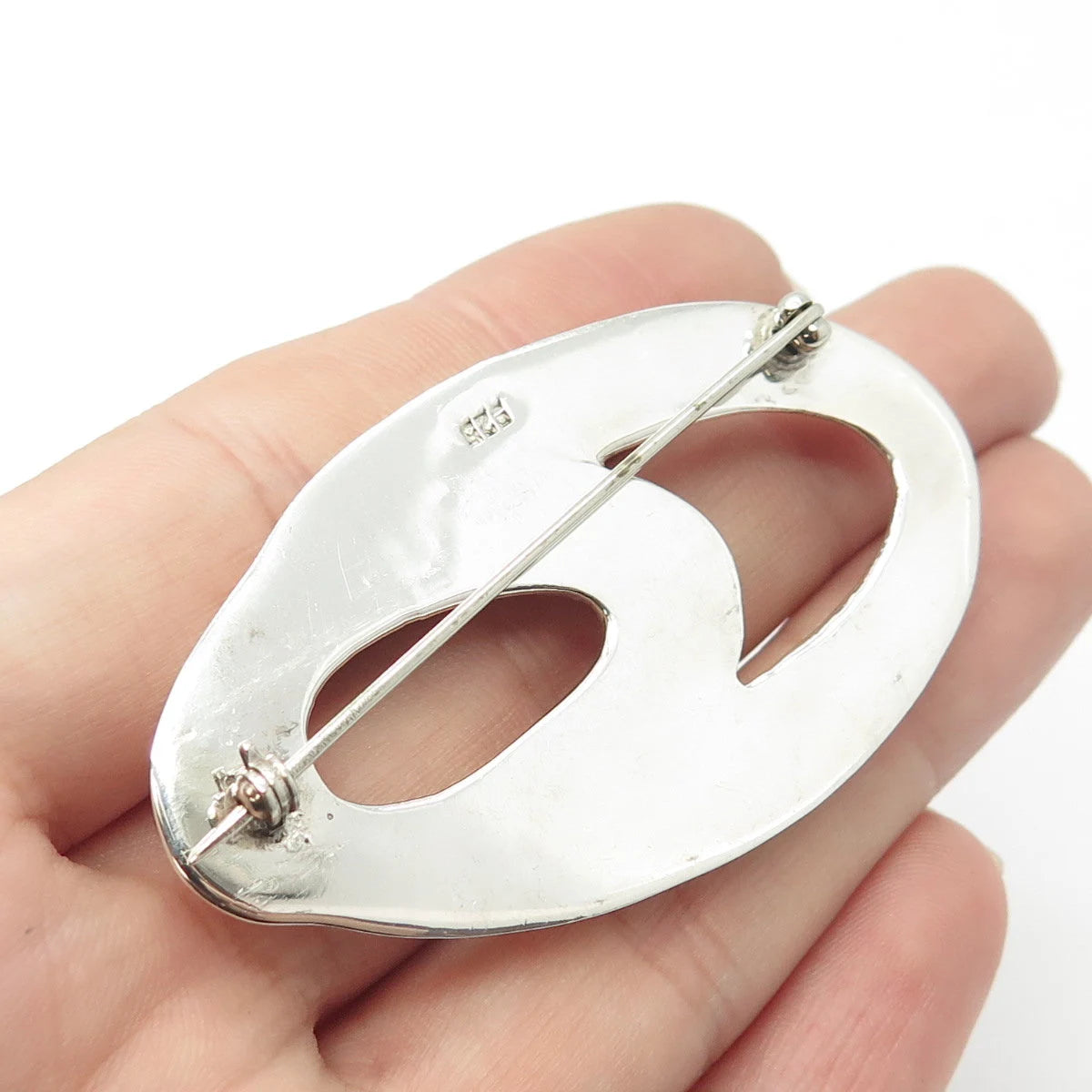 925 Sterling Silver Vintage Modernist Oval Pin Brooch
