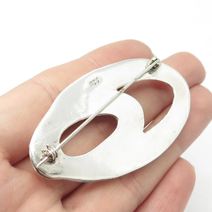 925 Sterling Silver Vintage Modernist Oval Pin Brooch