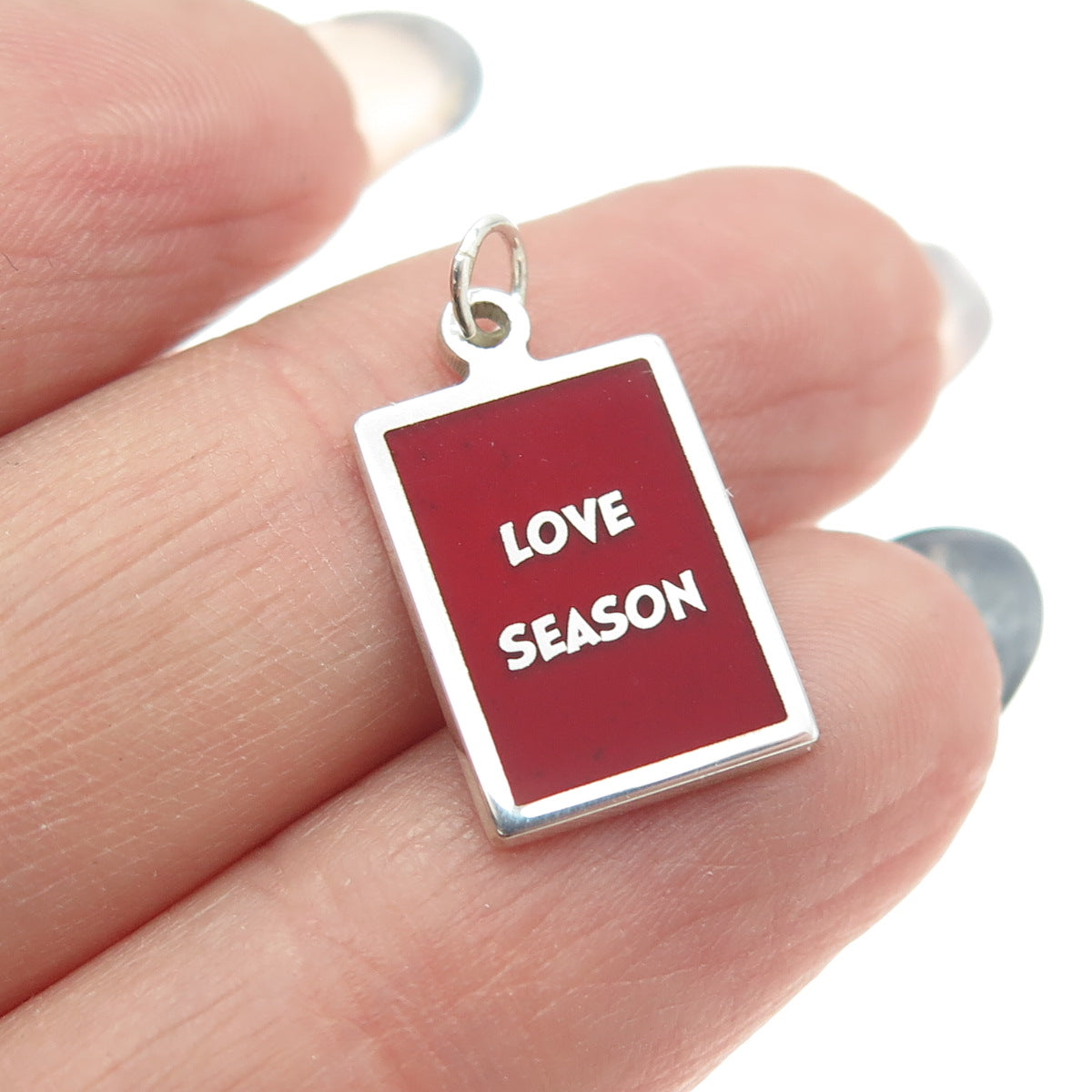 925 Sterling Silver Red Enamel "Love Season" Minimalist Charm Pendant