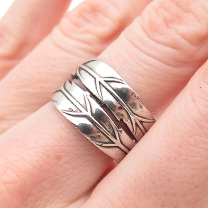 925 Sterling Silver Vintage Feather Oxidized Ring Size 7.5