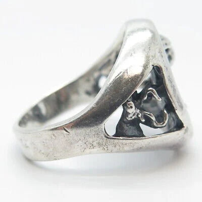 925 Sterling Silver Vintage Eagle & Deer Oval Ring Size 10.25