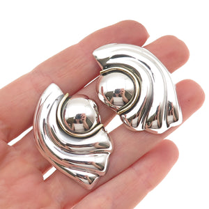 925 Sterling Silver 2-Tone Vintage Mexico Modernist Clip On Earrings