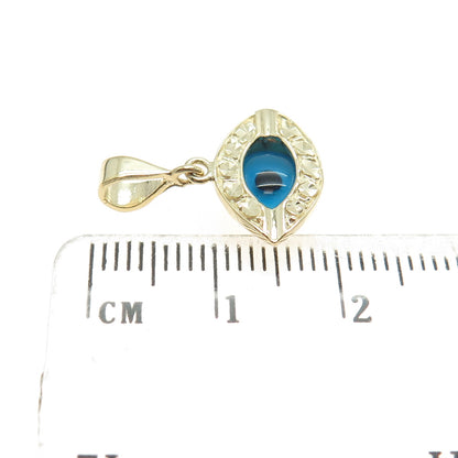 14K Yellow Gold Enamel Diamond-Cut Evil's Eye Amulet Minimalist Charm Pendant