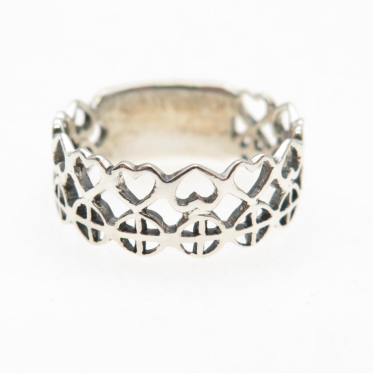 925 Sterling Silver Vintage Heart & Cross Oxidized Band Ring Size 8