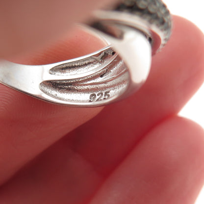 925 Sterling Silver Real Round-Cut Black Spinel Crossover Ring Size 6.25