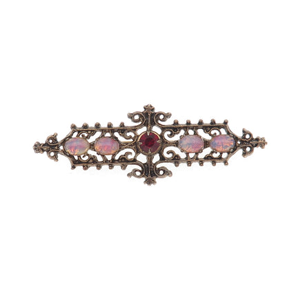 Sarah Coventry Sterling Gold Plated Vintage Dragon Breath Opal Rhinestone Brooch