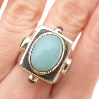 M.R.F. Resources Sterling Vintage Chalcedony & Tourmaline Modernist Ring Size 7