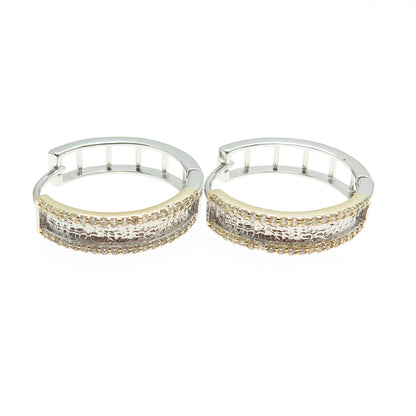 925 Sterling Silver 2-Tone Round-Cut Shaped C Z Huggie Earrings