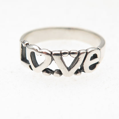 925 Sterling Silver Vintage Love Oxidized Ring Size 6