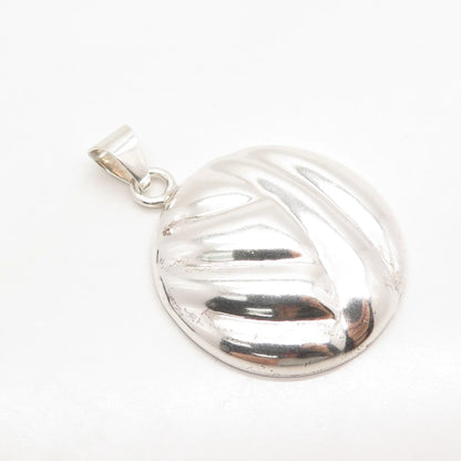 925 Sterling Silver Vintage Mexico ATI Ribbed Round Pendant