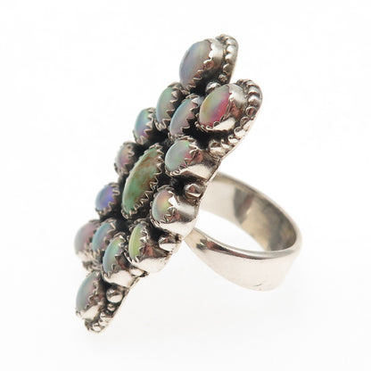 925 Sterling Silver Vintage Real Turquoise & Opal Adjustable Ring Size 7.5