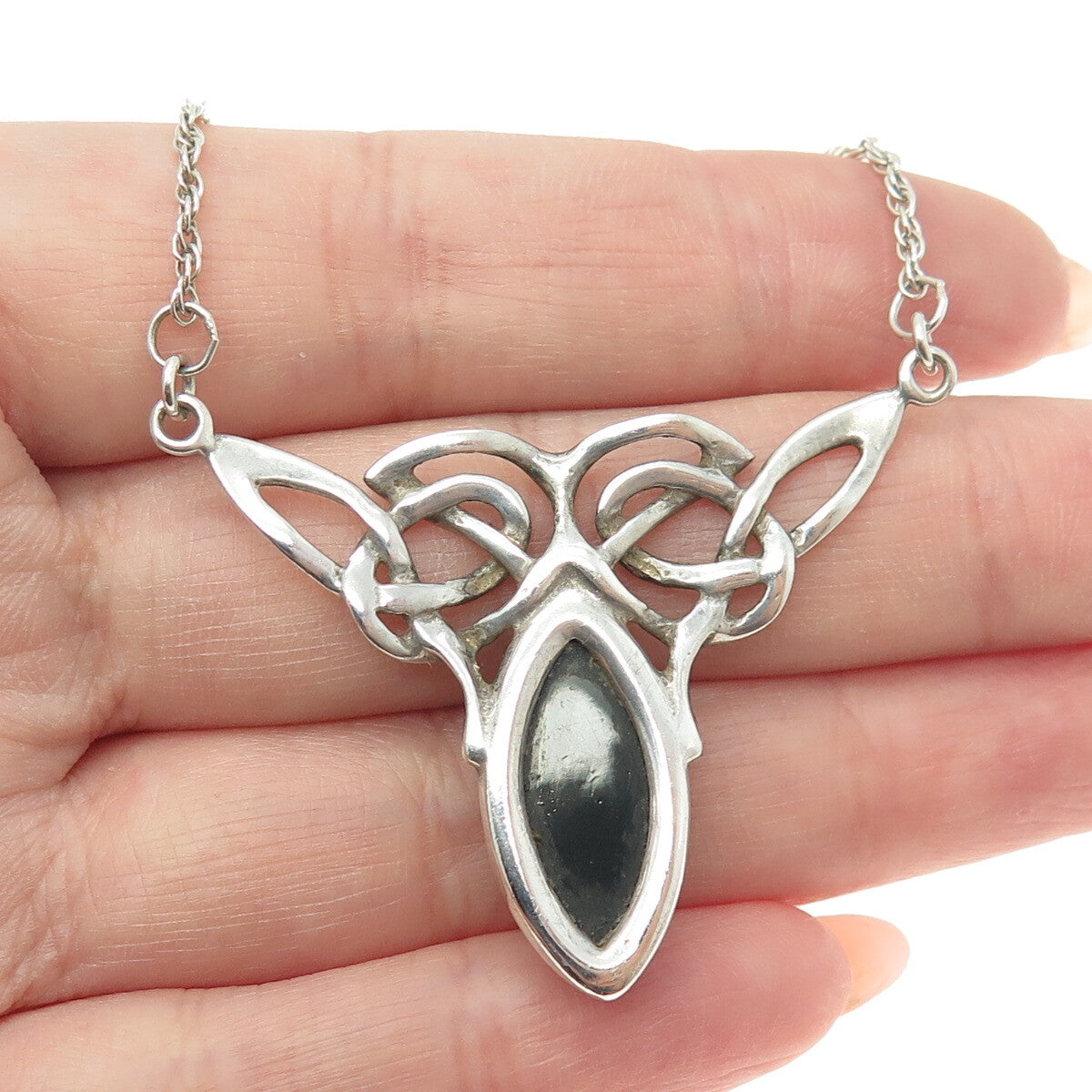 VALERIO V8 925 Sterling Silver Vintage Poland Amber Celtic Knot Necklace 17"