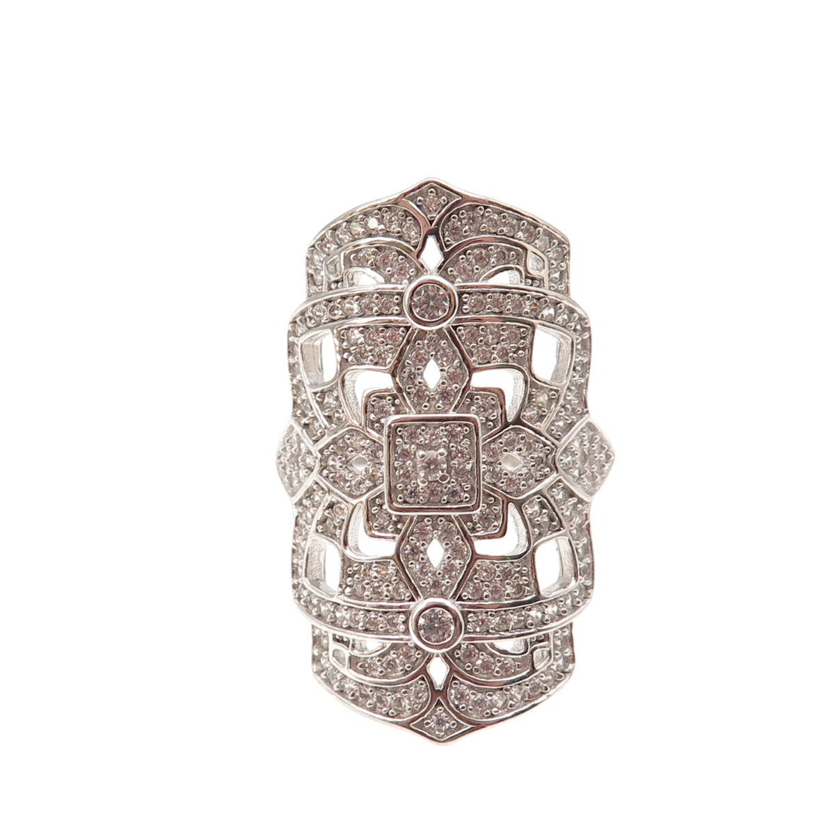 925 Sterling Silver Round-Cut C Z Statement Ring Size 6
