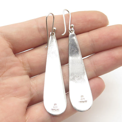 925 Sterling Silver Vintage Hammered Finish Dangling Hook Earrings