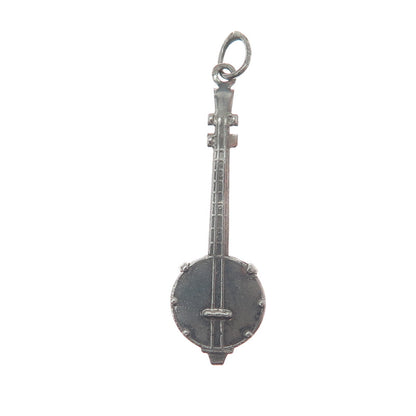 925 Sterling Silver Antique Art Deco Banjo Musical Instrument Charm Pendant