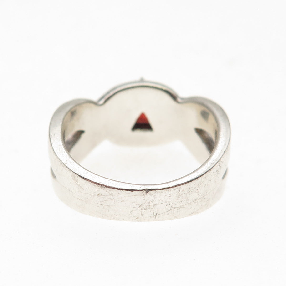 Peter Stone Sterling Silver Vintage Real Red Garnet Woven Oxidized Ring Size 7