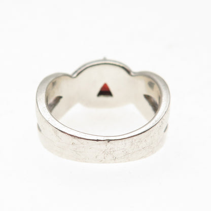 Peter Stone Sterling Silver Vintage Real Red Garnet Woven Oxidized Ring Size 7