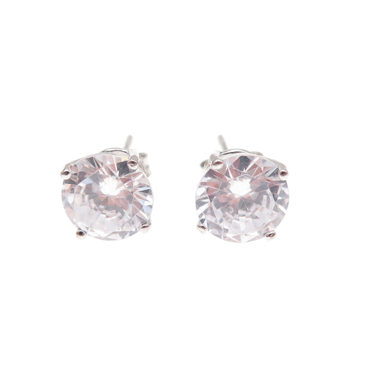 925 Sterling Silver Round-Cut C Z Stud Earrings