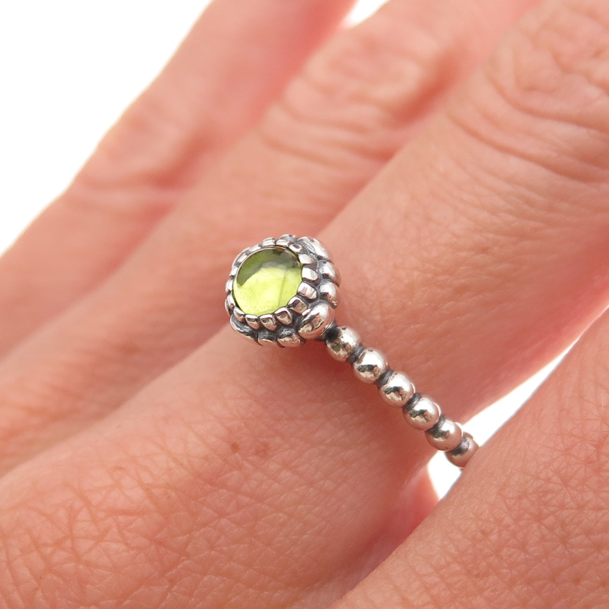 Pandora 925 Sterling Silver Real Peridot August Birthday Blooms Ring Size 9