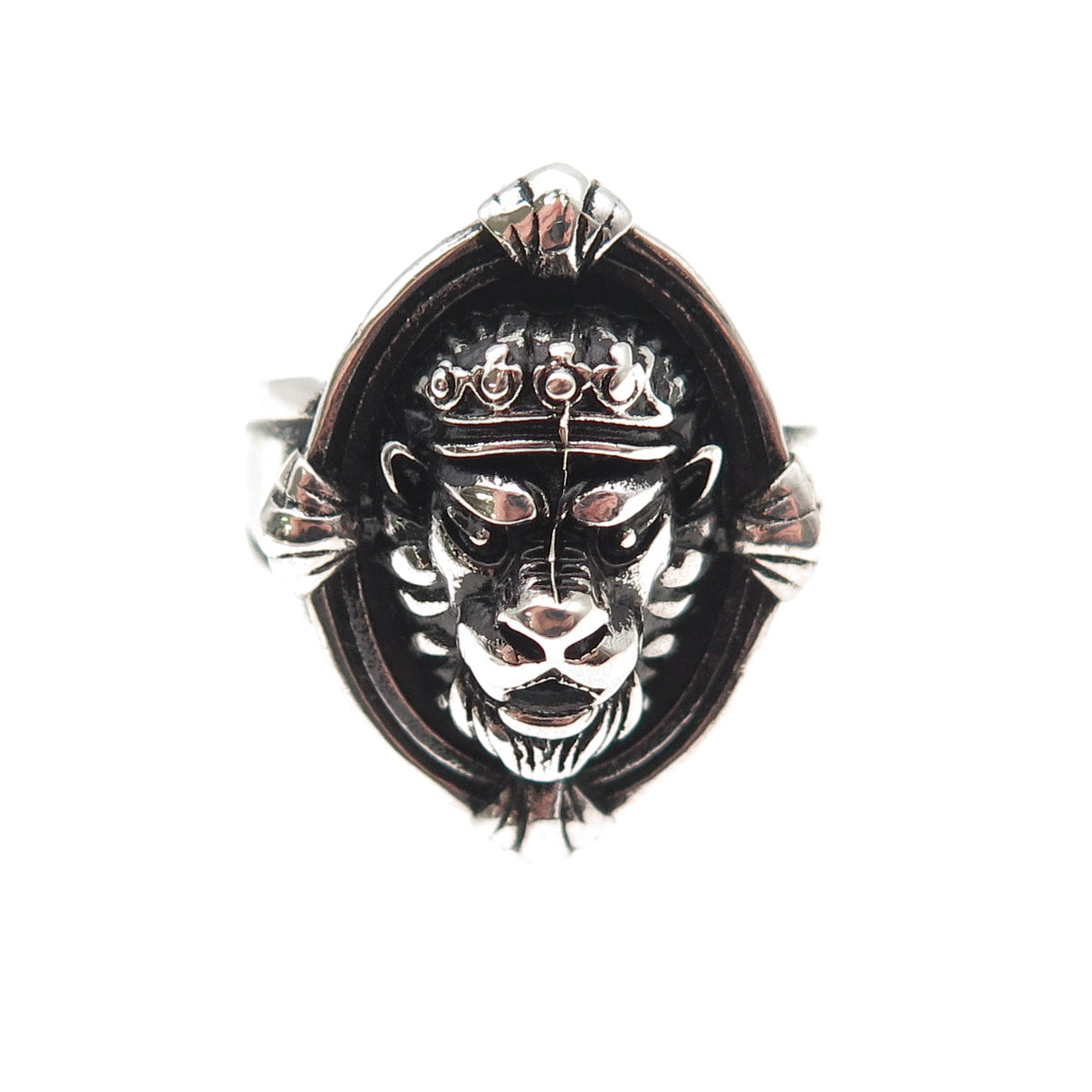 925 Sterling Silver Vintage Crown Lion Oxidized Ring Size 10.75