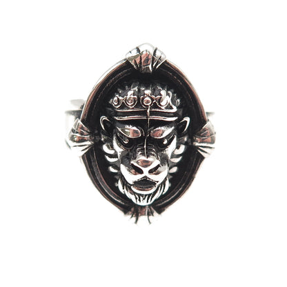 925 Sterling Silver Vintage Crown Lion Oxidized Ring Size 10.75