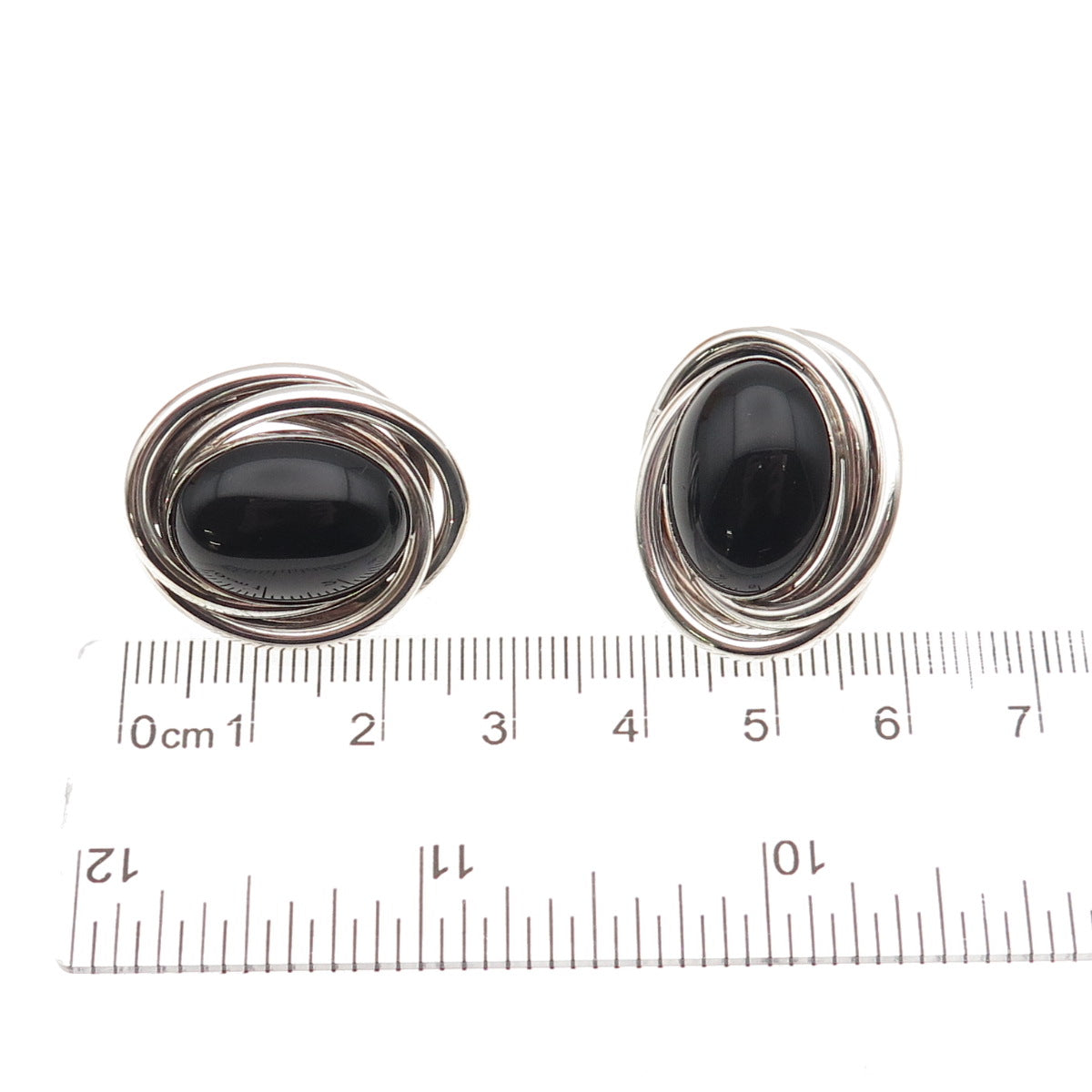 Peter Brams 925 Sterling Silver 14K Gold Posts Vintage Real Black Onyx Earrings