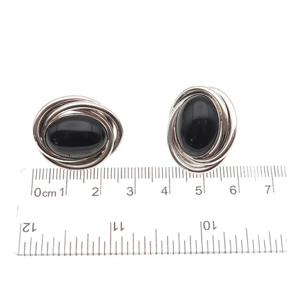Peter Brams 925 Sterling Silver 14K Gold Posts Vintage Real Black Onyx Earrings