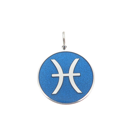 925 Sterling Silver Blue Enamel Pisces Zodiac Sign Minimalist Charm Pendant