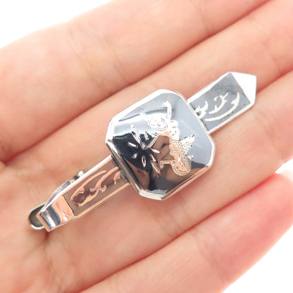 925 Sterling Silver Vintage Niello Hindu Goddess Tie Clip
